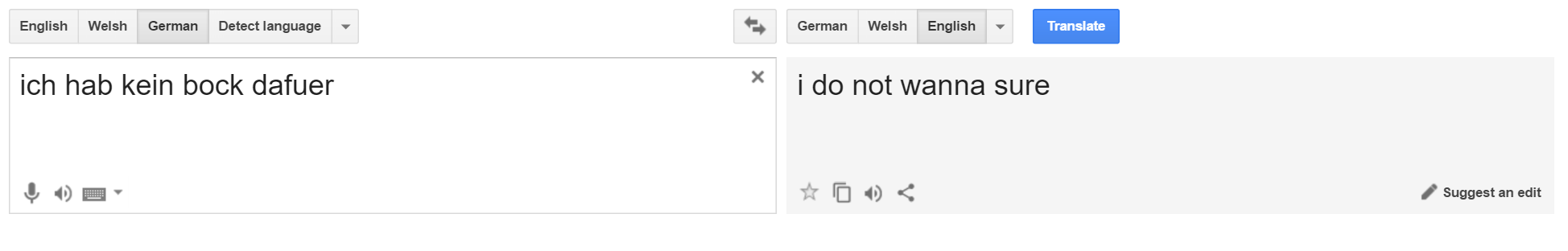 Google Translate German to English translation