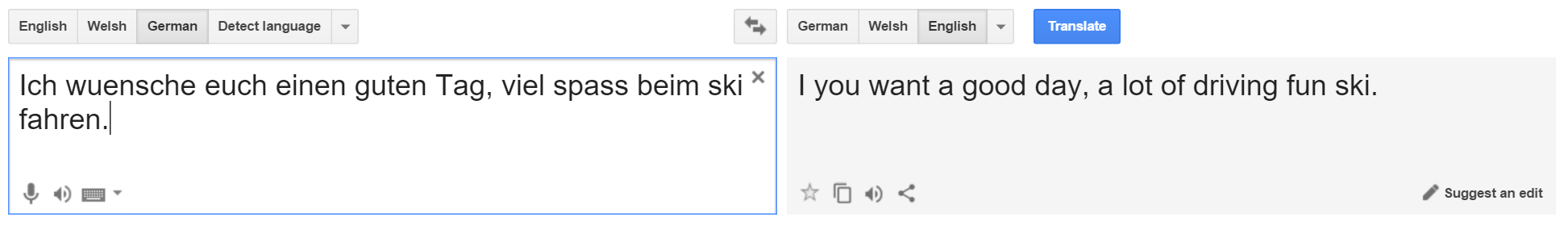 Google Translate German to English translation