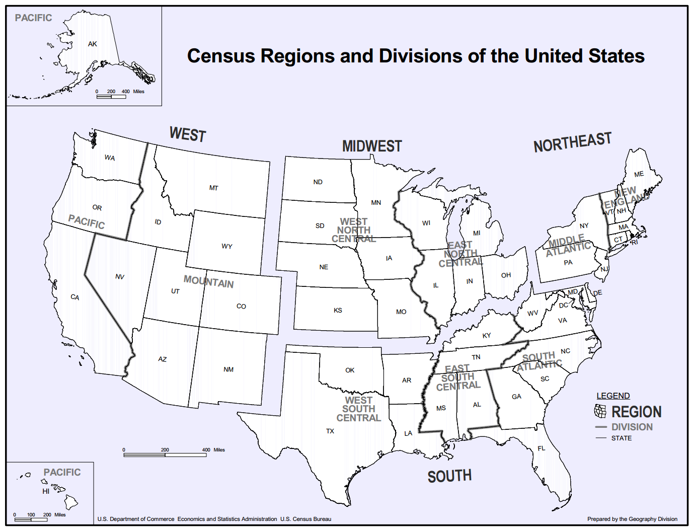 US Census Bureau census regions and divisions of the United States