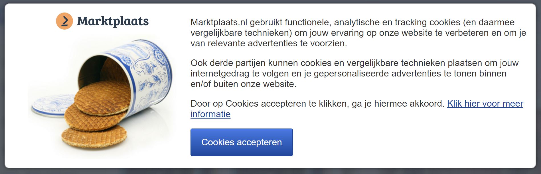 Example of a Dutch cookie acceptance popup