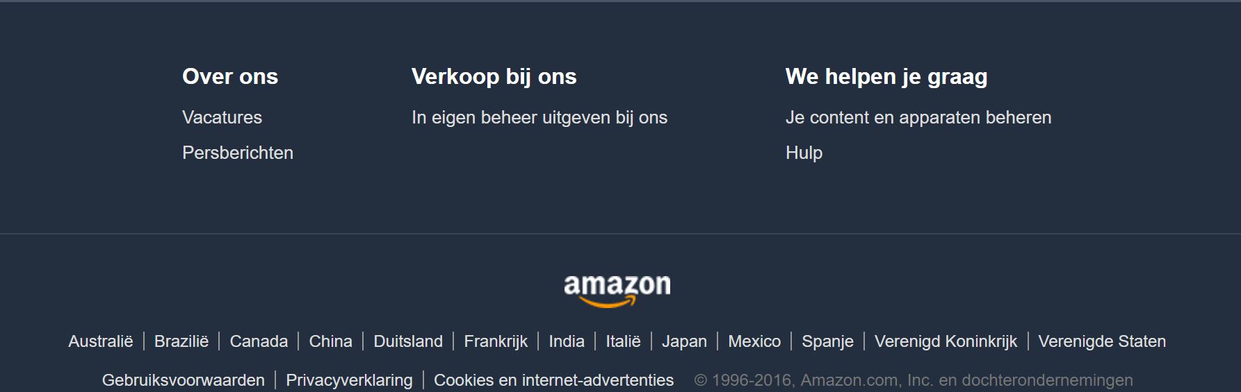 Amazon.nl footer